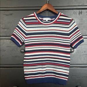 Uniqlo Red and White Crewneck Top with Nautical Stripes